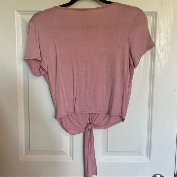 Pink V-Neck Crop Top with Tie Detail - Picture 3 of 4